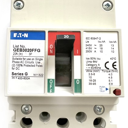 Eaton MEM GEB3020FFG GEE3020FFG Series G 20A 20 Amp 3 Pole Phase MCCB Circuit Breaker
